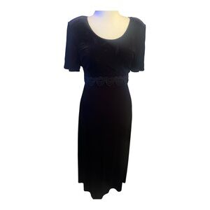 Velvet Empire Waist Vintage Maxi Dress 14 Tie Back Short Sleeve